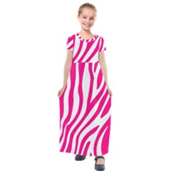 Pink Fucsia Zebra Vibes Animal Print Kids  Short Sleeve Maxi Dress by ConteMonfrey