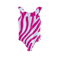 Pink Fucsia Zebra Vibes Animal Print Kids  Frill Swimsuit by ConteMonfrey