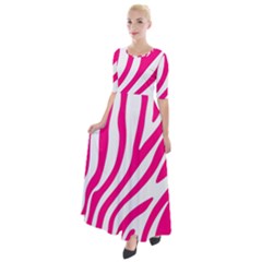 Pink Fucsia Zebra Vibes Animal Print Half Sleeves Maxi Dress by ConteMonfrey