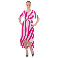 Pink Fucsia Zebra Vibes Animal Print Front Wrap High Low Dress by ConteMonfrey