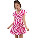 Pink Fucsia Zebra Vibes Animal Print Flutter Sleeve Wrap Dress View1