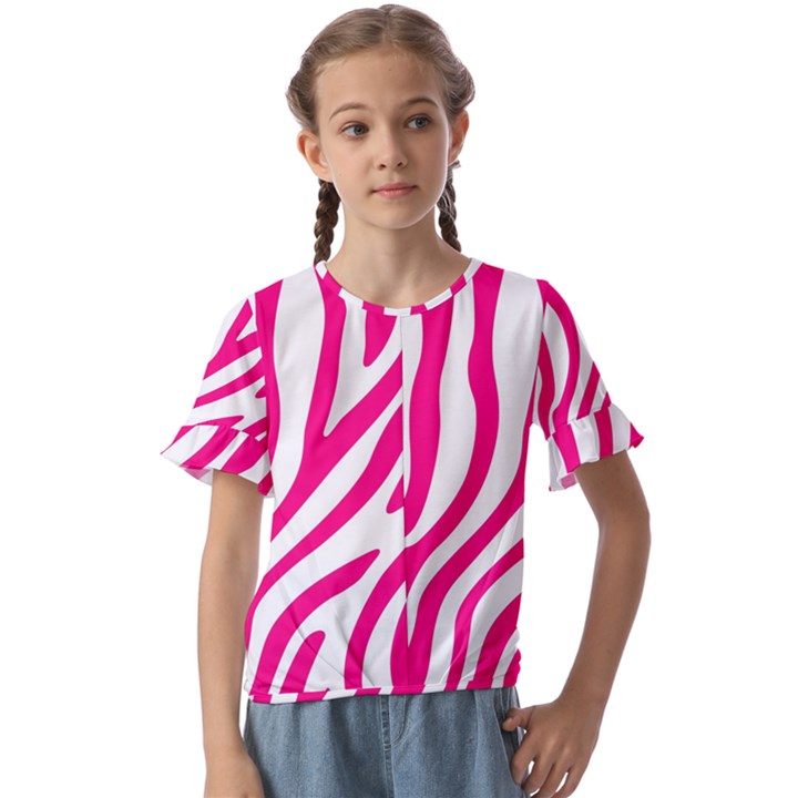 Pink Fucsia Zebra Vibes Animal Print Kids  Cuff Sleeve Scrunch Bottom Tee