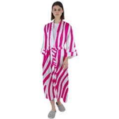 Pink Fucsia Zebra Vibes Animal Print Maxi Satin Kimono by ConteMonfrey