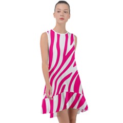 Pink Fucsia Zebra Vibes Animal Print Frill Swing Dress by ConteMonfrey