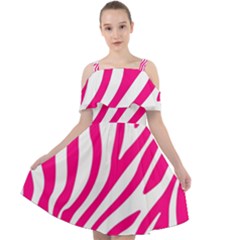 Pink Fucsia Zebra Vibes Animal Print Cut Out Shoulders Chiffon Dress by ConteMonfrey