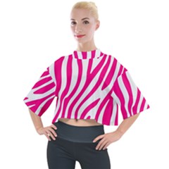 Pink Fucsia Zebra Vibes Animal Print Mock Neck Tee by ConteMonfrey