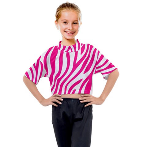 Pink Fucsia Zebra Vibes Animal Print Kids Mock Neck Tee by ConteMonfrey