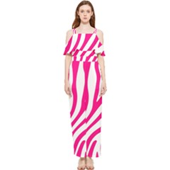 Pink Fucsia Zebra Vibes Animal Print Draped Sleeveless Chiffon Jumpsuit by ConteMonfrey