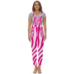 Pink Fucsia Zebra Vibes Animal Print Women s Pinafore Overalls Jumpsuit by ConteMonfrey