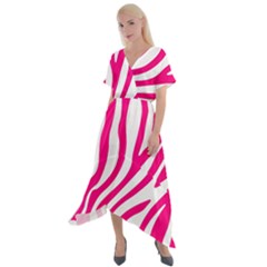 Pink Fucsia Zebra Vibes Animal Print Cross Front Sharkbite Hem Maxi Dress by ConteMonfrey