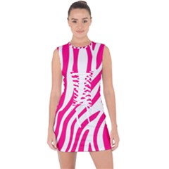 Pink Fucsia Zebra Vibes Animal Print Lace Up Front Bodycon Dress by ConteMonfrey