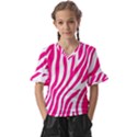 Pink Fucsia Zebra Vibes Animal Print Kids  V-Neck Horn Sleeve Blouse View1