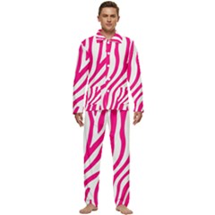 Pink Fucsia Zebra Vibes Animal Print Men s Long Sleeve Velvet Pocket Pajamas Set by ConteMonfrey