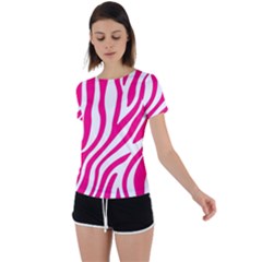 Pink Fucsia Zebra Vibes Animal Print Back Circle Cutout Sports Tee by ConteMonfrey