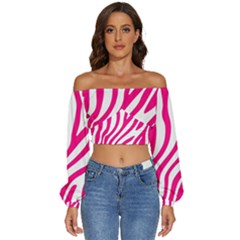 Pink Fucsia Zebra Vibes Animal Print Long Sleeve Crinkled Weave Crop Top by ConteMonfrey