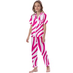 Pink Fucsia Zebra Vibes Animal Print Kids  Satin Short Sleeve Pajamas Set by ConteMonfrey