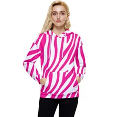 Pink Fucsia Zebra Vibes Animal Print Women s Lightweight Drawstring Hoodie by ConteMonfrey