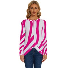 Pink Fucsia Zebra Vibes Animal Print Long Sleeve Crew Neck Pullover Top by ConteMonfrey