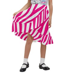 Pink Fucsia Zebra Vibes Animal Print Kids  Ruffle Flared Wrap Midi Skirt by ConteMonfrey