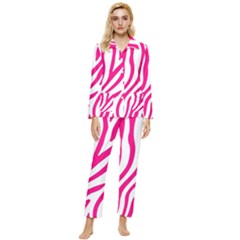 Pink Fucsia Zebra Vibes Animal Print Womens  Long Sleeve Velvet Pocket Pajamas Set by ConteMonfrey