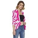 Pink Fucsia Zebra Vibes Animal Print Women s 3/4 Sleeve Ruffle Edge Open Front Jacket View3