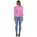 Pink Fucsia Zebra Vibes Animal Print Women s 3/4 Sleeve Ruffle Edge Open Front Jacket View4