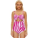 Pink Fucsia Zebra Vibes Animal Print Knot Front One-Piece Swimsuit View1