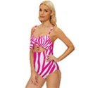 Pink Fucsia Zebra Vibes Animal Print Knot Front One-Piece Swimsuit View2