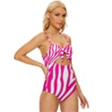 Pink Fucsia Zebra Vibes Animal Print Knot Front One-Piece Swimsuit View3