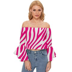 Pink Fucsia Zebra Vibes Animal Print Off Shoulder Flutter Bell Sleeve Top by ConteMonfrey