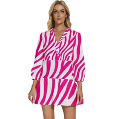 Pink Fucsia Zebra Vibes Animal Print V-neck Placket Mini Dress by ConteMonfrey