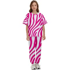 Pink Fucsia Zebra Vibes Animal Print Kids  Tee And Pants Sports Set by ConteMonfrey