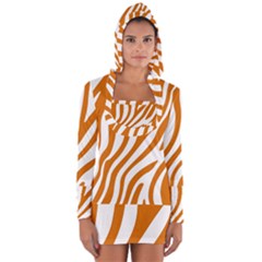 Orange Zebra Vibes Animal Print   Long Sleeve Hooded T-shirt by ConteMonfrey