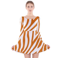 Orange Zebra Vibes Animal Print   Long Sleeve Velvet Skater Dress by ConteMonfrey