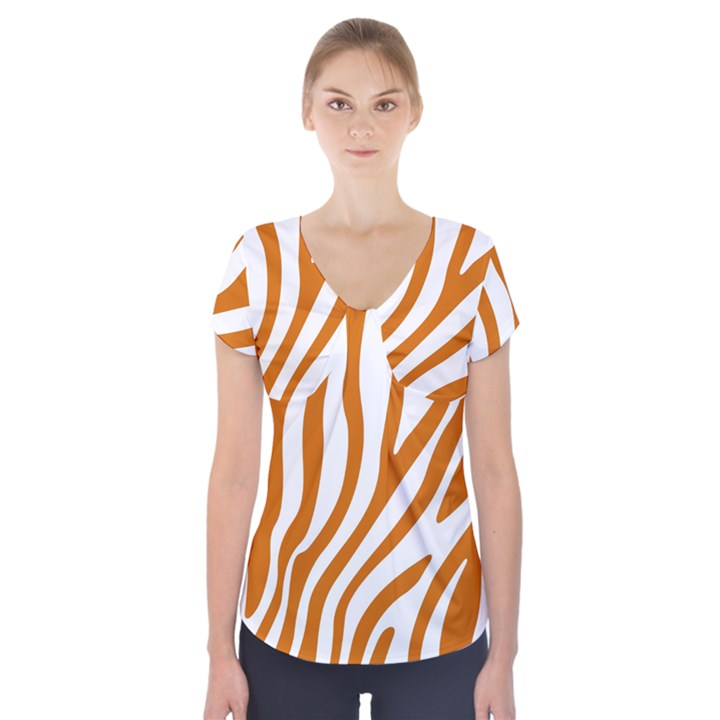 Orange Zebra Vibes Animal Print   Short Sleeve Front Detail Top