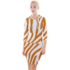 Orange Zebra Vibes Animal Print   Quarter Sleeve Hood Bodycon Dress by ConteMonfrey