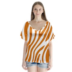 Orange Zebra Vibes Animal Print   V-neck Flutter Sleeve Top by ConteMonfrey