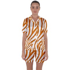 Orange Zebra Vibes Animal Print   Satin Short Sleeve Pajamas Set by ConteMonfrey