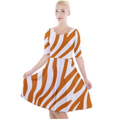 Orange Zebra Vibes Animal Print   Quarter Sleeve A-line Dress by ConteMonfrey