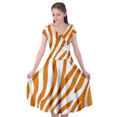 Orange Zebra Vibes Animal Print   Cap Sleeve Wrap Front Dress by ConteMonfrey