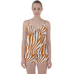 Orange Zebra Vibes Animal Print   Tie Front Two Piece Tankini by ConteMonfrey