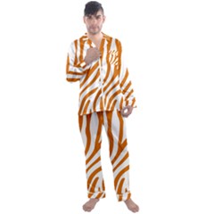 Orange Zebra Vibes Animal Print   Men s Long Sleeve Satin Pajamas Set by ConteMonfrey