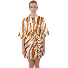 Orange Zebra Vibes Animal Print   Half Sleeve Satin Kimono  by ConteMonfrey