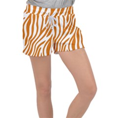 Orange Zebra Vibes Animal Print   Women s Velour Lounge Shorts by ConteMonfrey