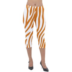 Orange Zebra Vibes Animal Print   Lightweight Velour Capri Leggings  by ConteMonfrey