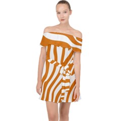 Orange Zebra Vibes Animal Print   Off Shoulder Chiffon Dress by ConteMonfrey