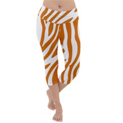 Orange Zebra Vibes Animal Print   Lightweight Velour Capri Yoga Leggings by ConteMonfrey