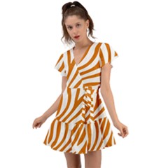 Orange Zebra Vibes Animal Print   Flutter Sleeve Wrap Dress by ConteMonfrey