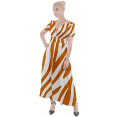 Orange Zebra Vibes Animal Print   Button Up Short Sleeve Maxi Dress by ConteMonfrey