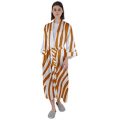 Orange Zebra Vibes Animal Print   Maxi Satin Kimono by ConteMonfrey